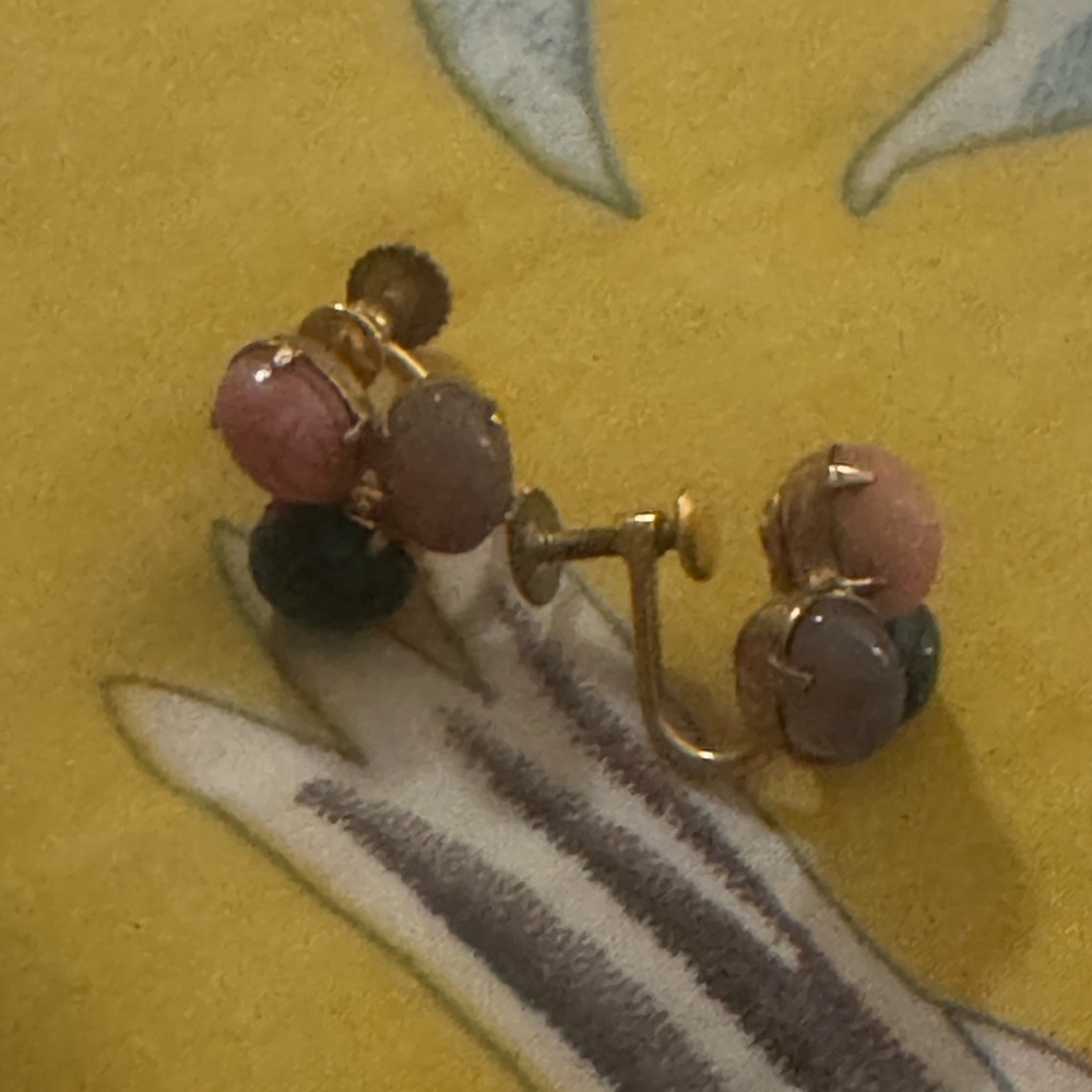 Vintage 1/20 12K Gold Filled Cluster Screw Back Earrings - Pink, Purple, Green